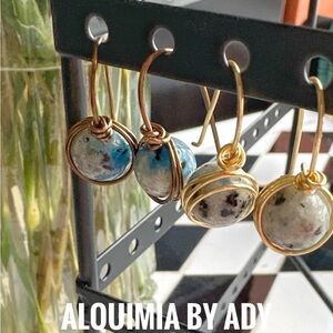 Speckled Stone Earrings • Bronze or Gold Wrap + Artisan Texture